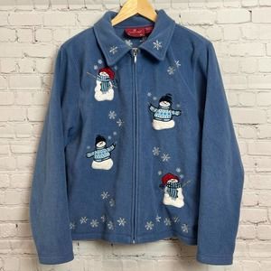 Holiday lodge by Northcrest Full Zip Embroidered Snowman Snowflake Fleece Jacket